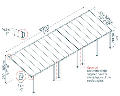 Feria Patio Cover 10.4m x 3m - Grey Frame With Clear Roof