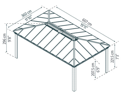 Dallas Gazebo 3.6m x 6.1m - Grey Frame With Grey Roof
