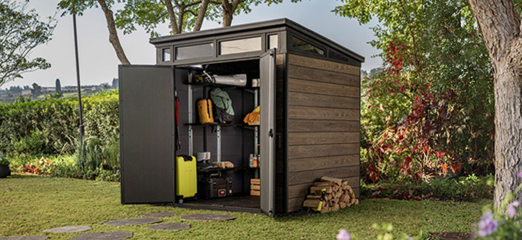PRE ORDER: OCT. - Keter Signature Pent 7x7 Shed - Walnut Look (2.2 x 2.2m)