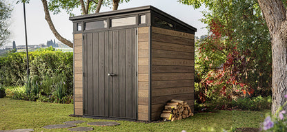 PRE ORDER: OCT. - Keter Signature Pent 7x7 Shed - Walnut Look (2.2 x 2.2m)