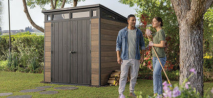 PRE ORDER: OCT. - Keter Signature Pent 7x7 Shed - Walnut Look (2.2 x 2.2m)