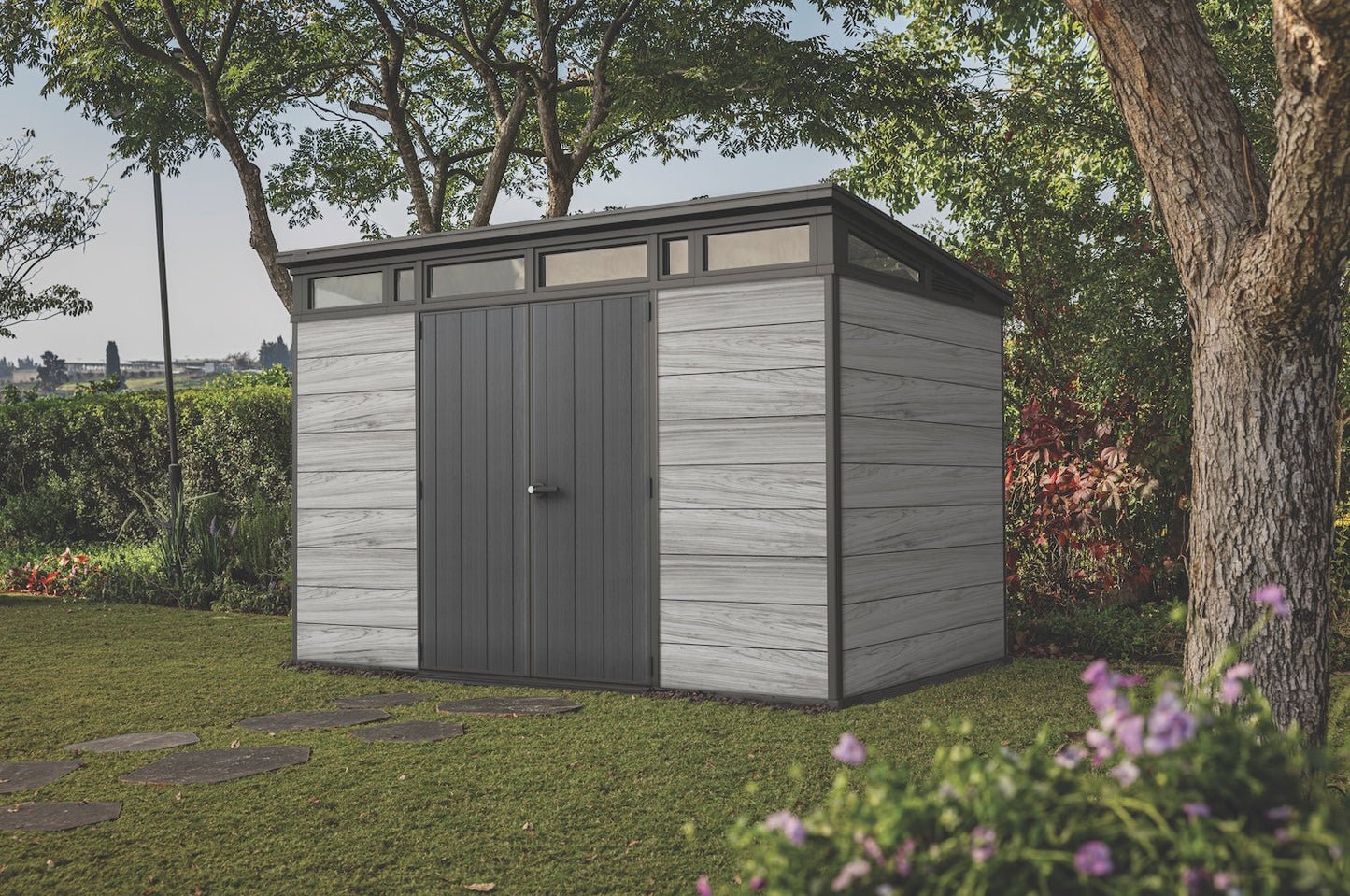 PRE ORDER: OCT - Keter Signature Pent 11x7 Shed - Stormgrey Look (3.4 x 2.2m)