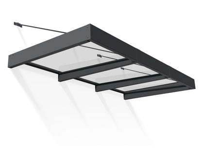 Sophia XL Door Awning 2.9m x 1.4m - Grey Frame with Clear Panel