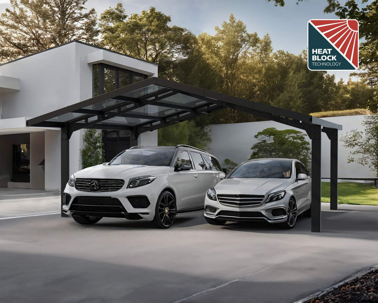 Sydney Carport Double 5.7m x 5.9m APEX - Grey Frame With Grey Corrugated Roof