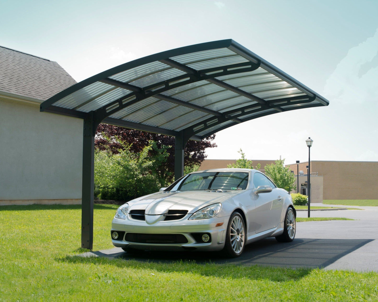 Arizona Carport Single 2.9m x 5m - Grey Frame With Grey Corrugated Roof - mazeproducts