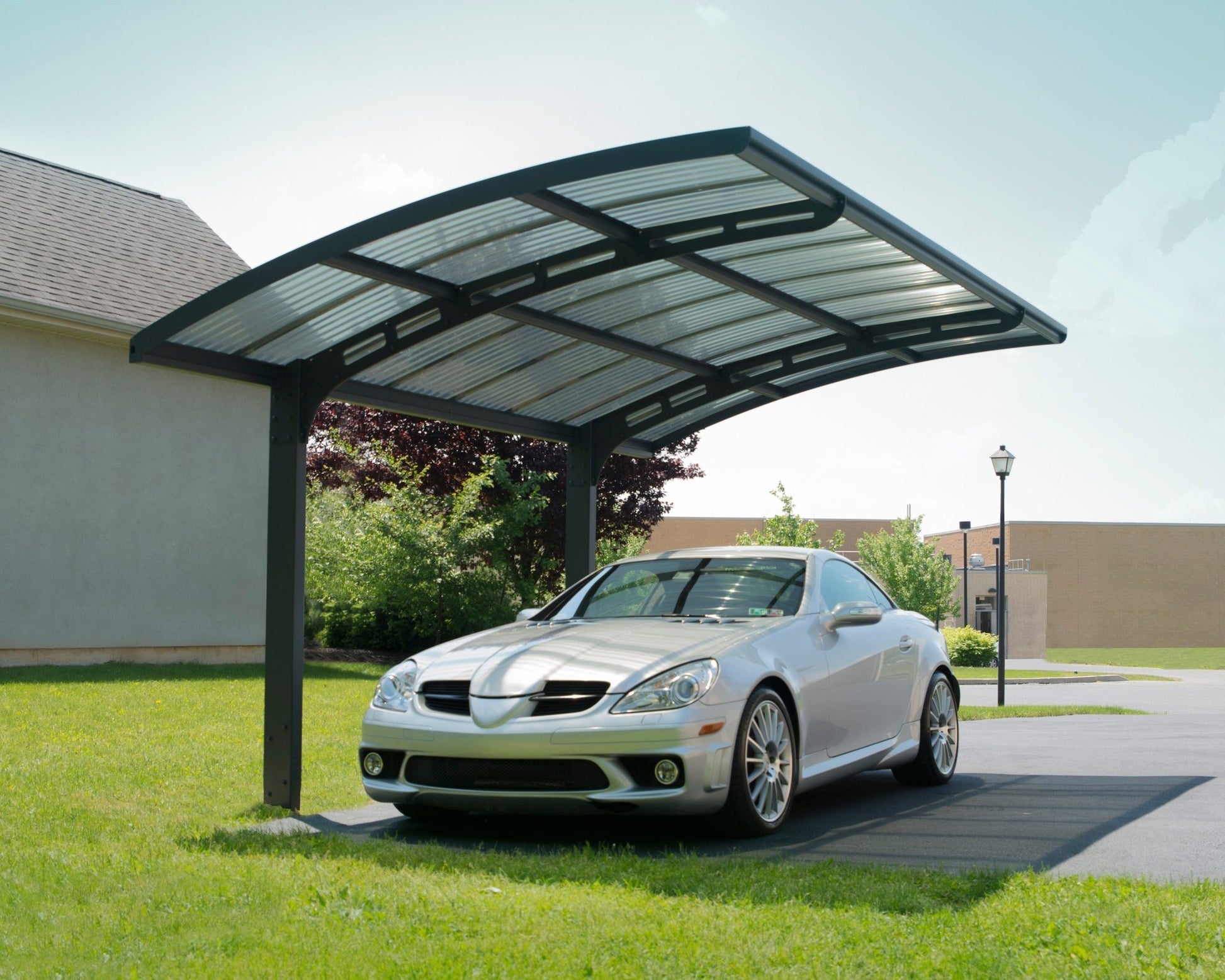 Arizona Carport Single 2.9m x 5m - Grey Frame With Grey Corrugated Roof - mazeproducts