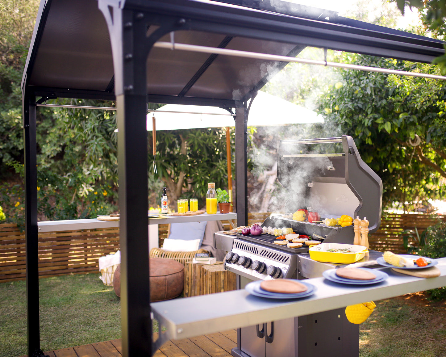 Austin Grill Gazebo 1.8m x 2.2m - Black Frame With Grey Roof