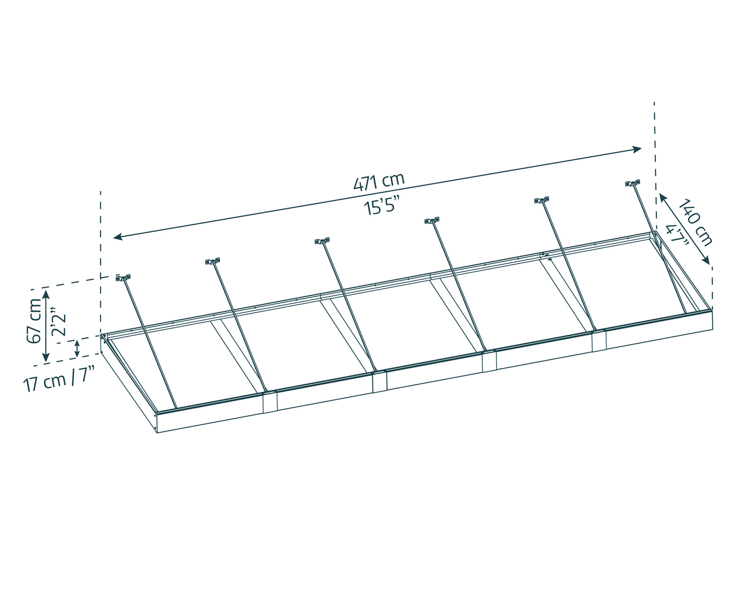 Sophia XL Door Awning 4.7m x 1.4m - Grey Frame with Clear Panel