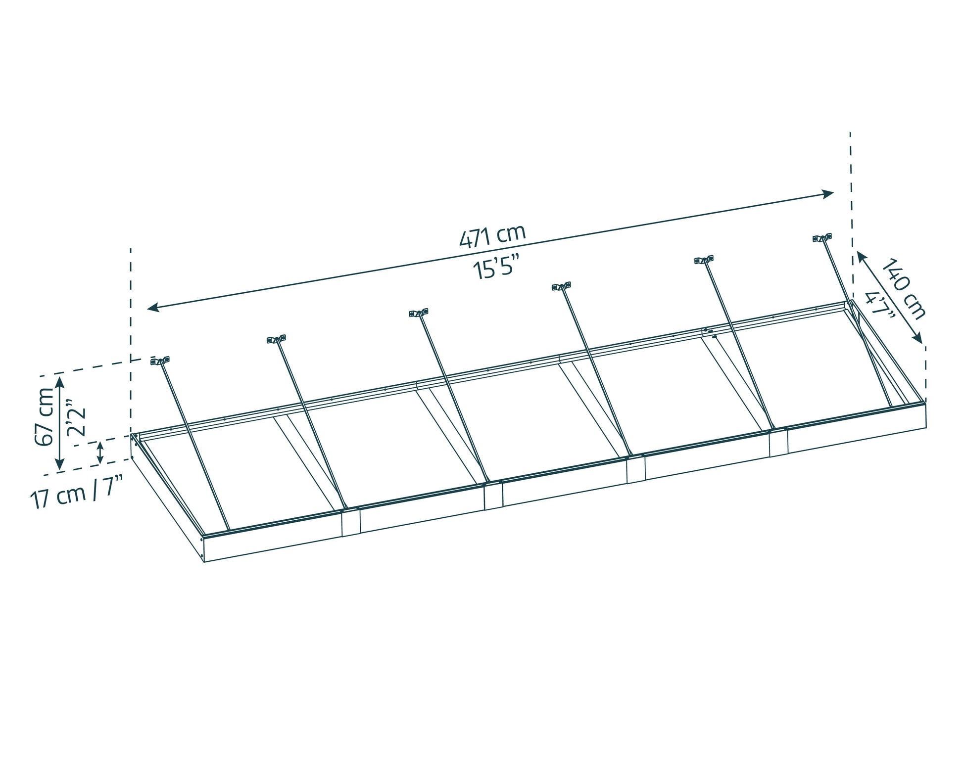 Sophia XL Door Awning 4.7m x 1.4m - Grey Frame with Clear Panel