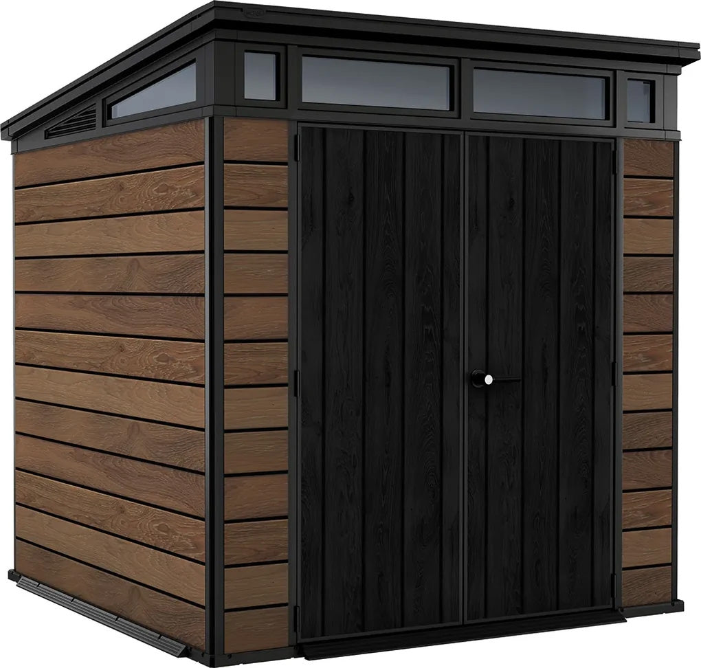 PRE ORDER: OCT. - Keter Signature Pent 7x7 Shed - Walnut Look (2.2 x 2.2m)