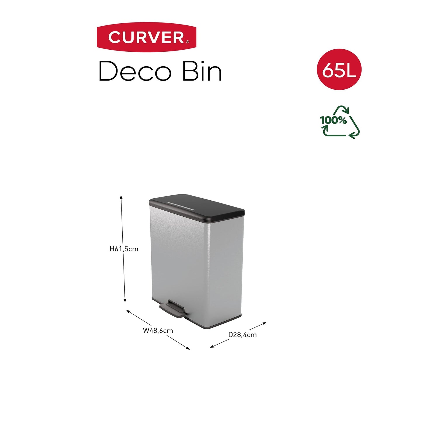 PRE ORDER: OCT. - Curver Deco Pedal Bin - 65L - Steel Look
