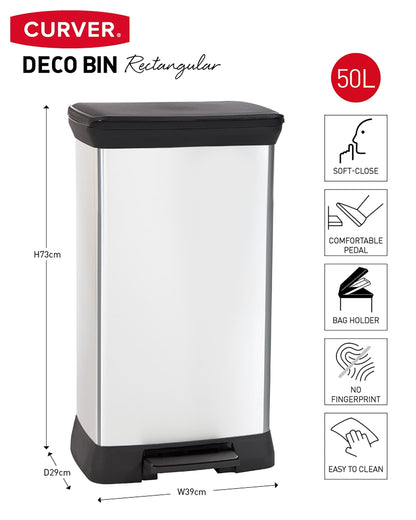 PRE ORDER: OCT. - Curver Deco Pedal Bin - 50L - Steel Look