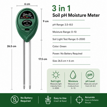 3 in 1 soil pH moisture meter