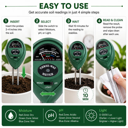 3 in 1 soil pH moisture meter