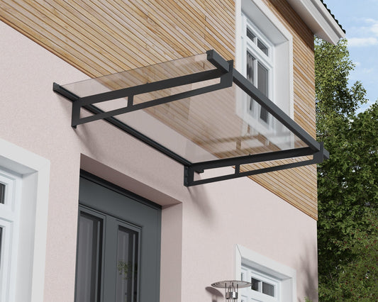 Bremen Door Awning 1.5m x 0.9m - Grey Frame With Clear Panel - mazeproducts