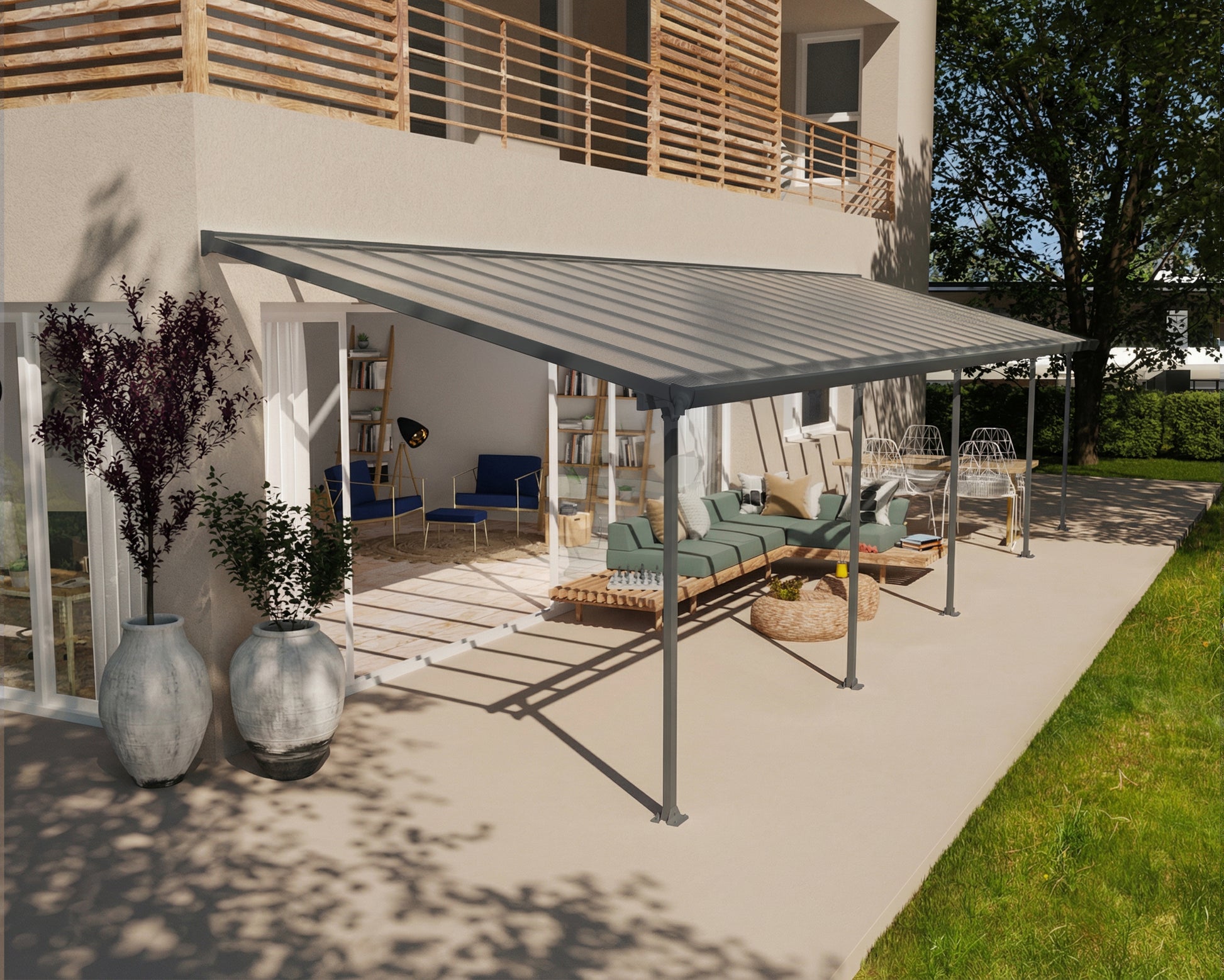 Feria Patio Cover 10.4m x 3m - Grey Frame With Clear Roof