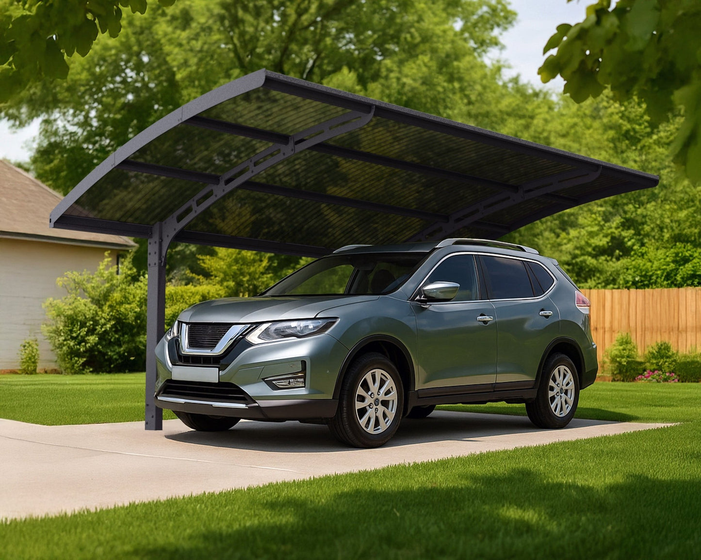 Arizona Carport Single 2.9m x 5m - Grey Frame With Grey Corrugated Roof - mazeproducts
