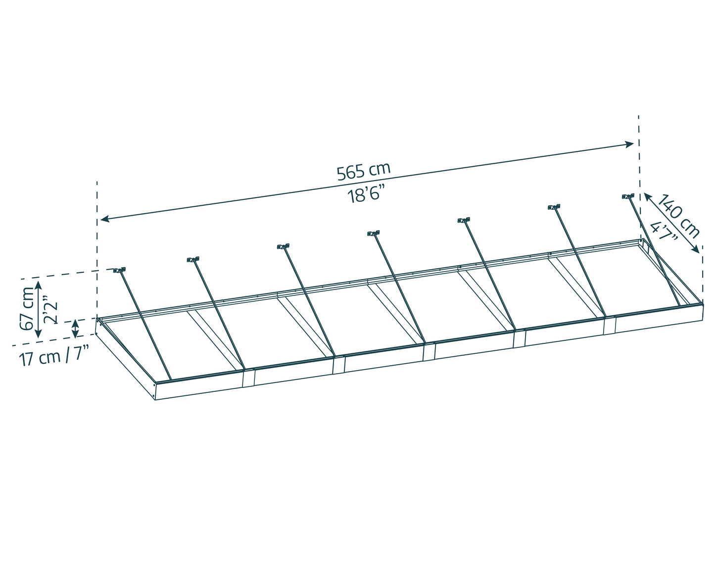 Sophia XL Door Awning 5.7m x 1.4m - Grey Frame with Clear Panel