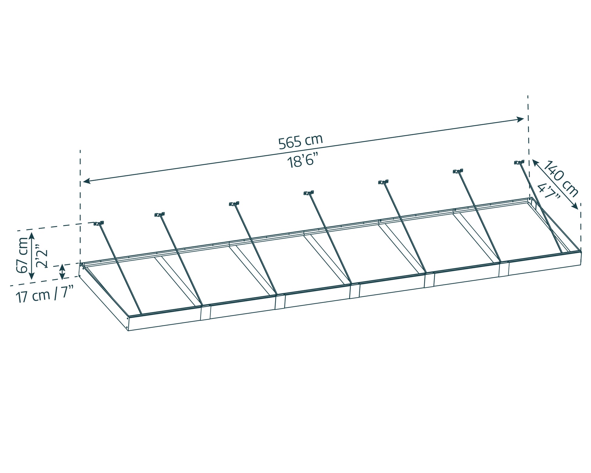 Sophia XL Door Awning 5.7m x 1.4m - Grey Frame with Clear Panel