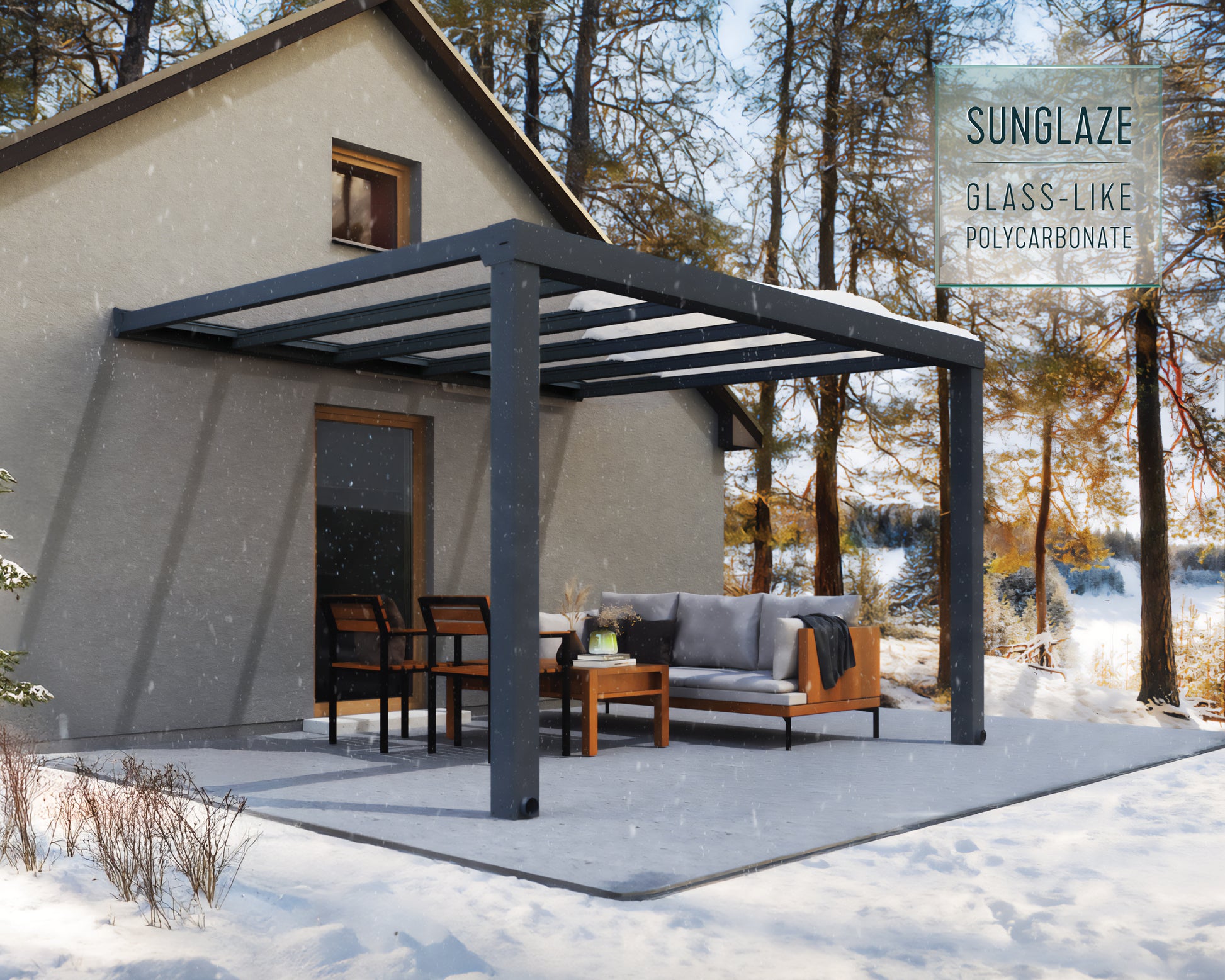 Stockholm Patio Cover 3.7m x 3.4m - Grey Frame With Clear Roof