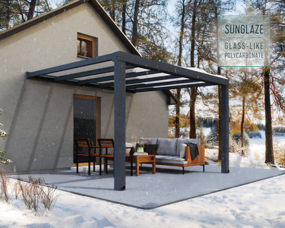 Stockholm Patio Cover 3.7m x 3.4m - Grey Frame With Clear Roof