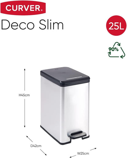 Curver Deco Slim Pedal Bin – 25L – Silver