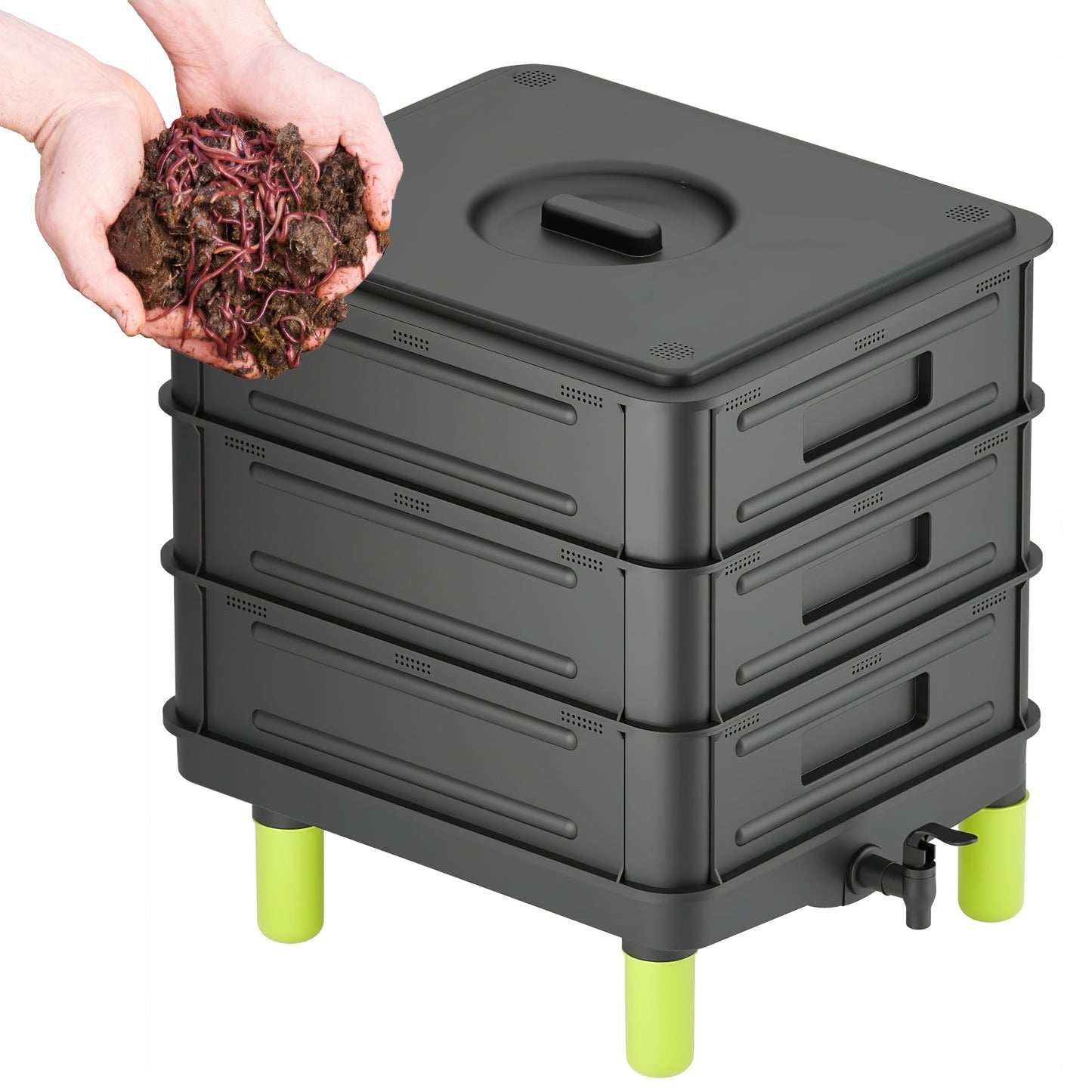 51L Worm Farm with 3 Trays With 1000 Worms
