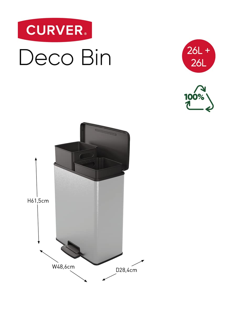 Curver Deco Duo Bin – 2 X 26L – Steel Look