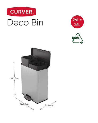 Curver Deco Duo Bin – 2 X 26L – Steel Look
