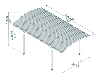 Atlas Carport 2.9m x 4.9m - Grey Frame With Grey Corrugated Roof - mazeproducts
