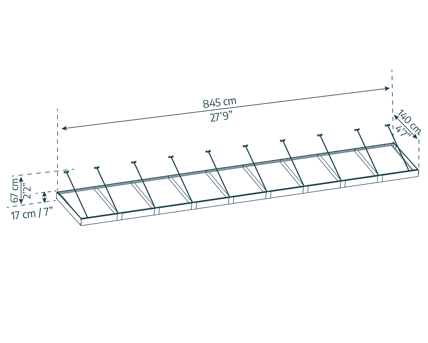Sophia XL Door Awning 8.5m x 1.4m - Grey Frame with Clear Panel