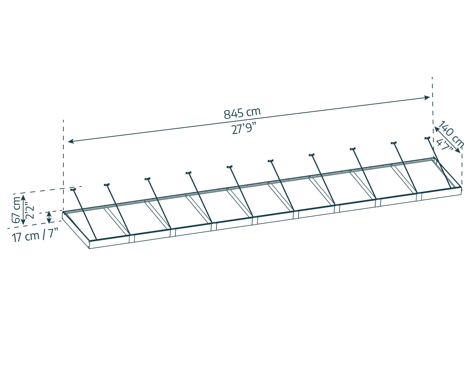 Sophia XL Door Awning 8.5m x 1.4m - Grey Frame with Clear Panel