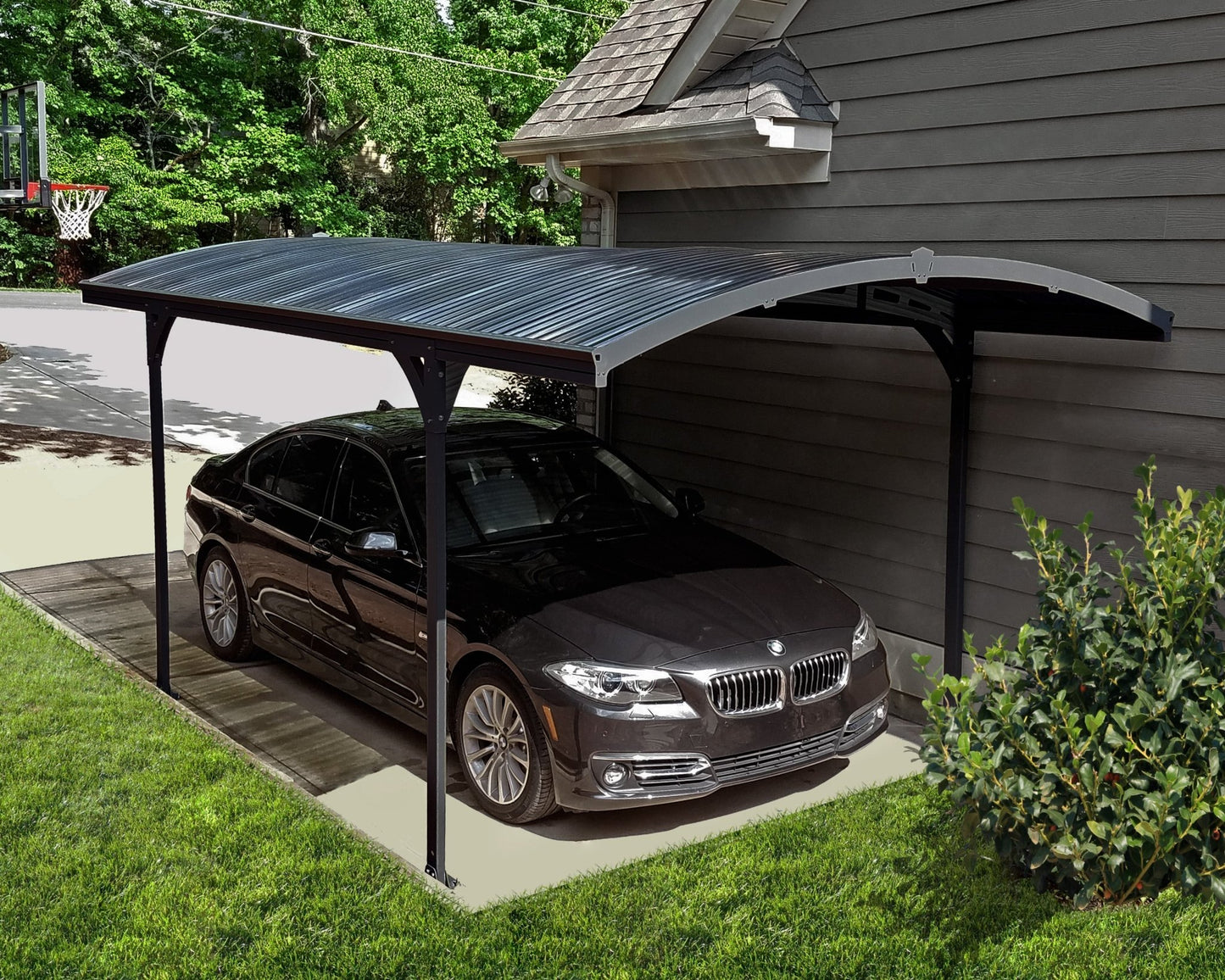 Atlas Carport 2.9m x 4.9m - Grey Frame With Grey Corrugated Roof - mazeproducts