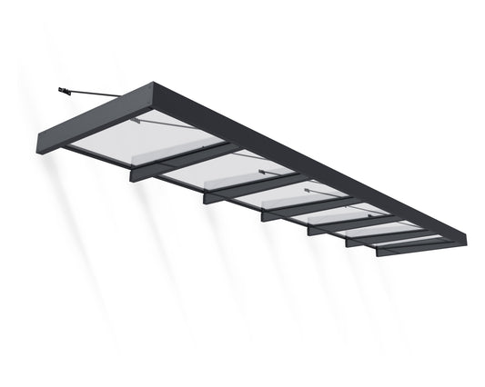 Sophia XL Door Awning 5.7m x 1.4m - Grey Frame with Clear Panel