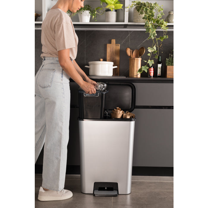 Curver Compatta 50L Duo 23+23L Recycling Bin - Steel Look