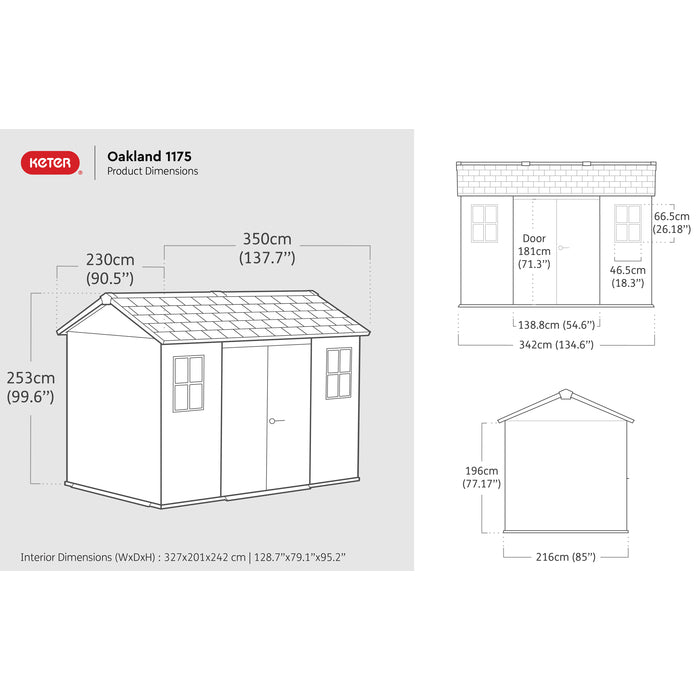 Keter Oakland Garden Shed 1175 (3.5 x 2.3m) - mazeproducts