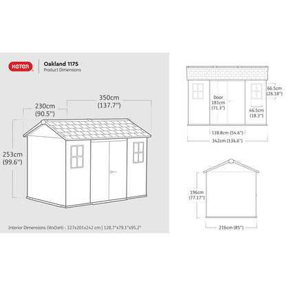 Keter Oakland Garden Shed 1175 (3.5 x 2.3m) - mazeproducts