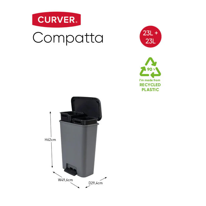 Curver Compatta 50L Duo 23+23L Recycling Bin - Grey