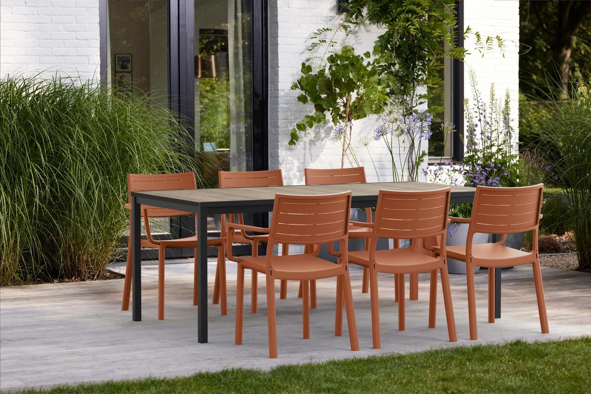 PRE ORDER: SEP. - Keter Metaline Metal Look Dining Chair: Terracotta - 6 Pack