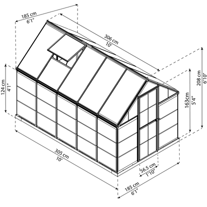 6' x 10' Hybrid Greenhouse - Grey Frame