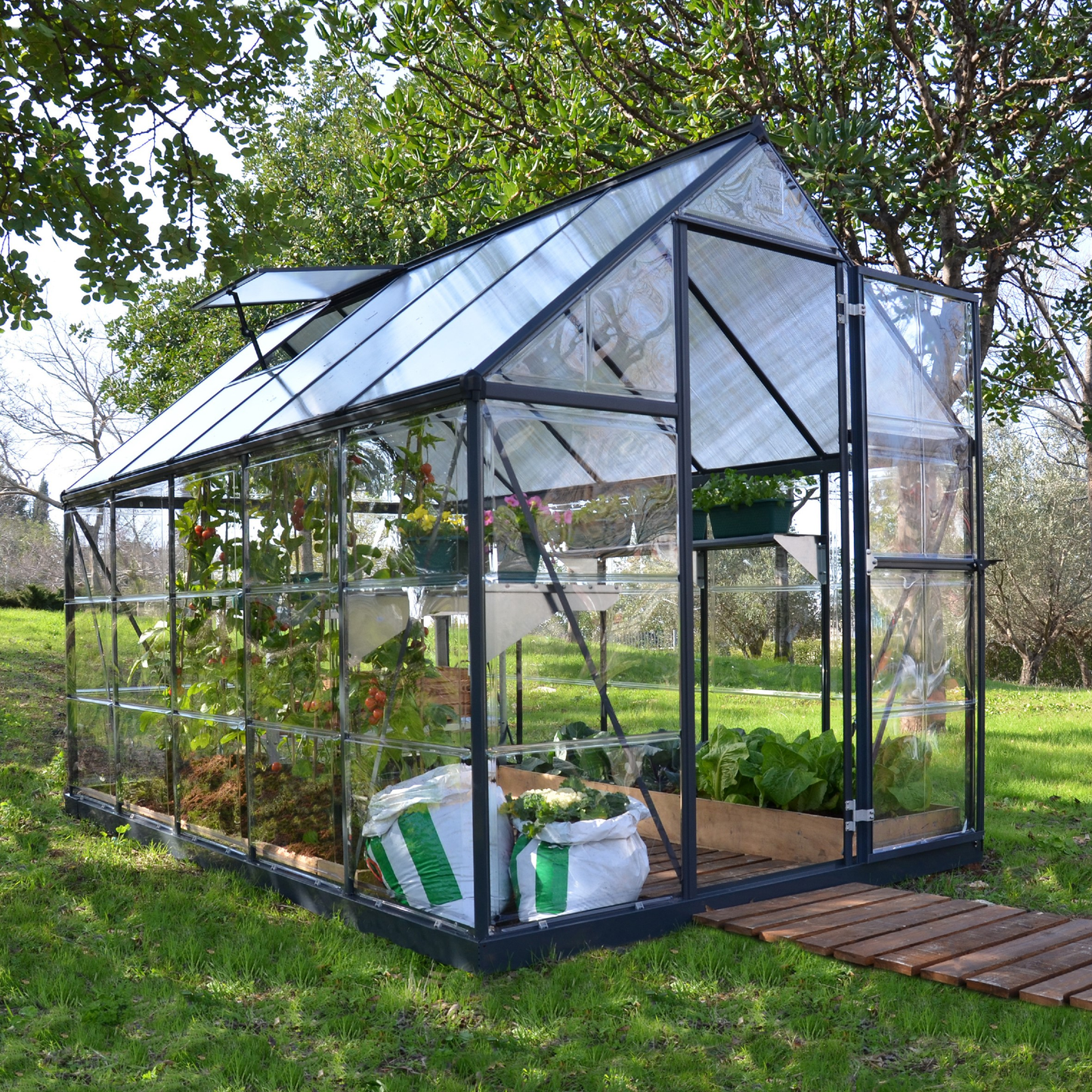 6' x 10' Hybrid Greenhouse - Grey Frame