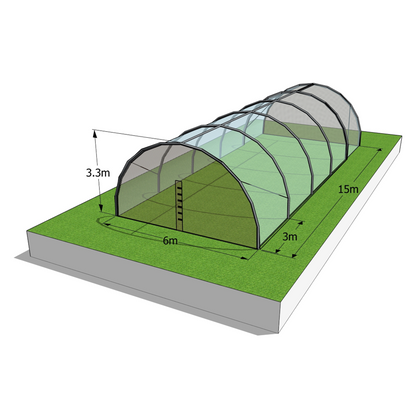 6 x 15m Tunnel Greenhouse with Side Curtains & Ventilation Roof - STK COMPACT
