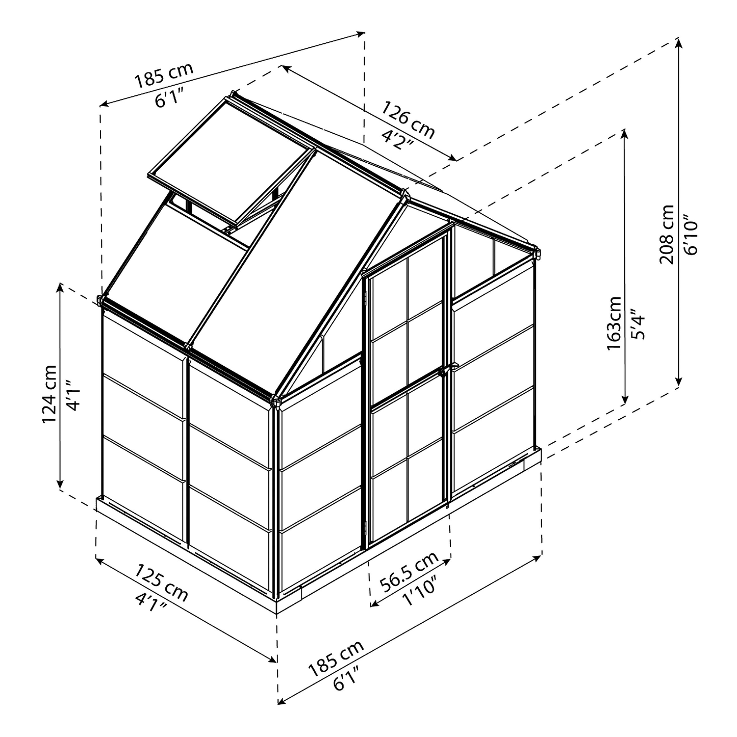 6' x 4' Hybrid Greenhouse - Grey Frame