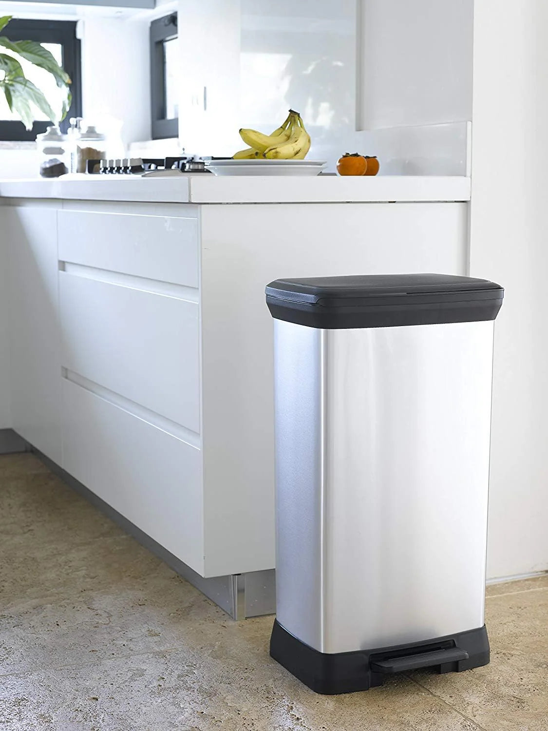 PRE ORDER MAR. - CURVER Rectangular Pedal Bin - 50L - Steel Look