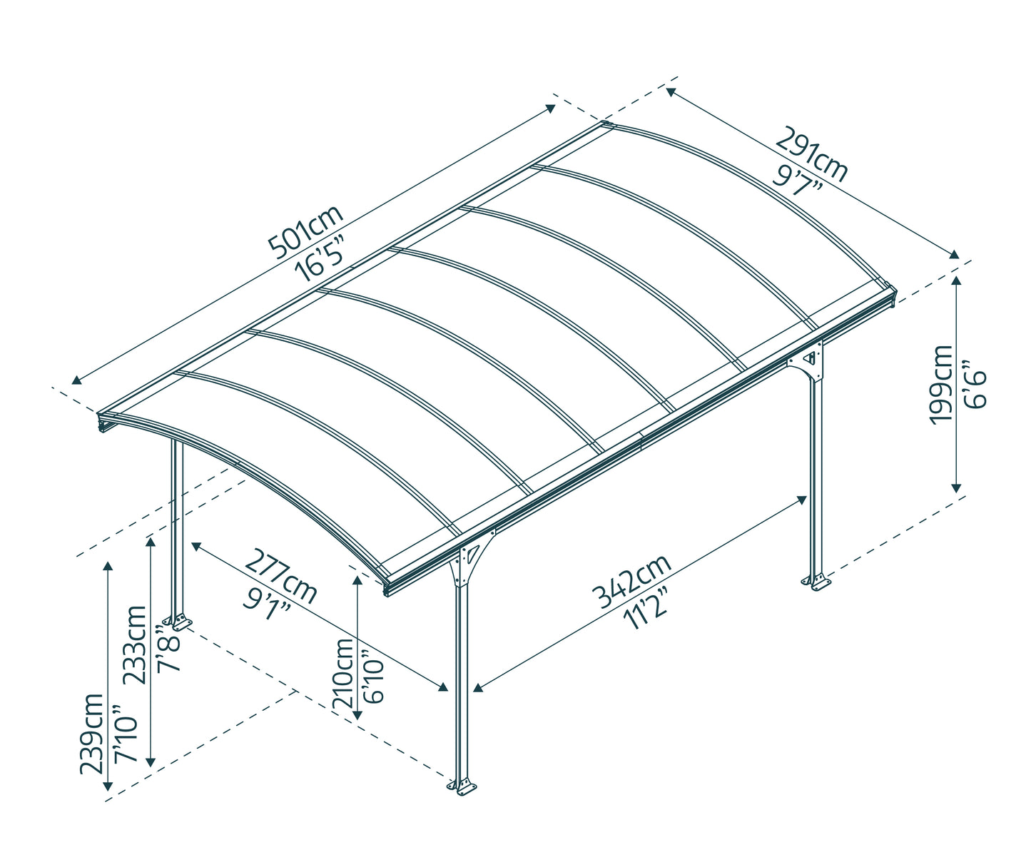 Vitoria Carport 2.9m x 5m - Grey Frame With Grey Roof