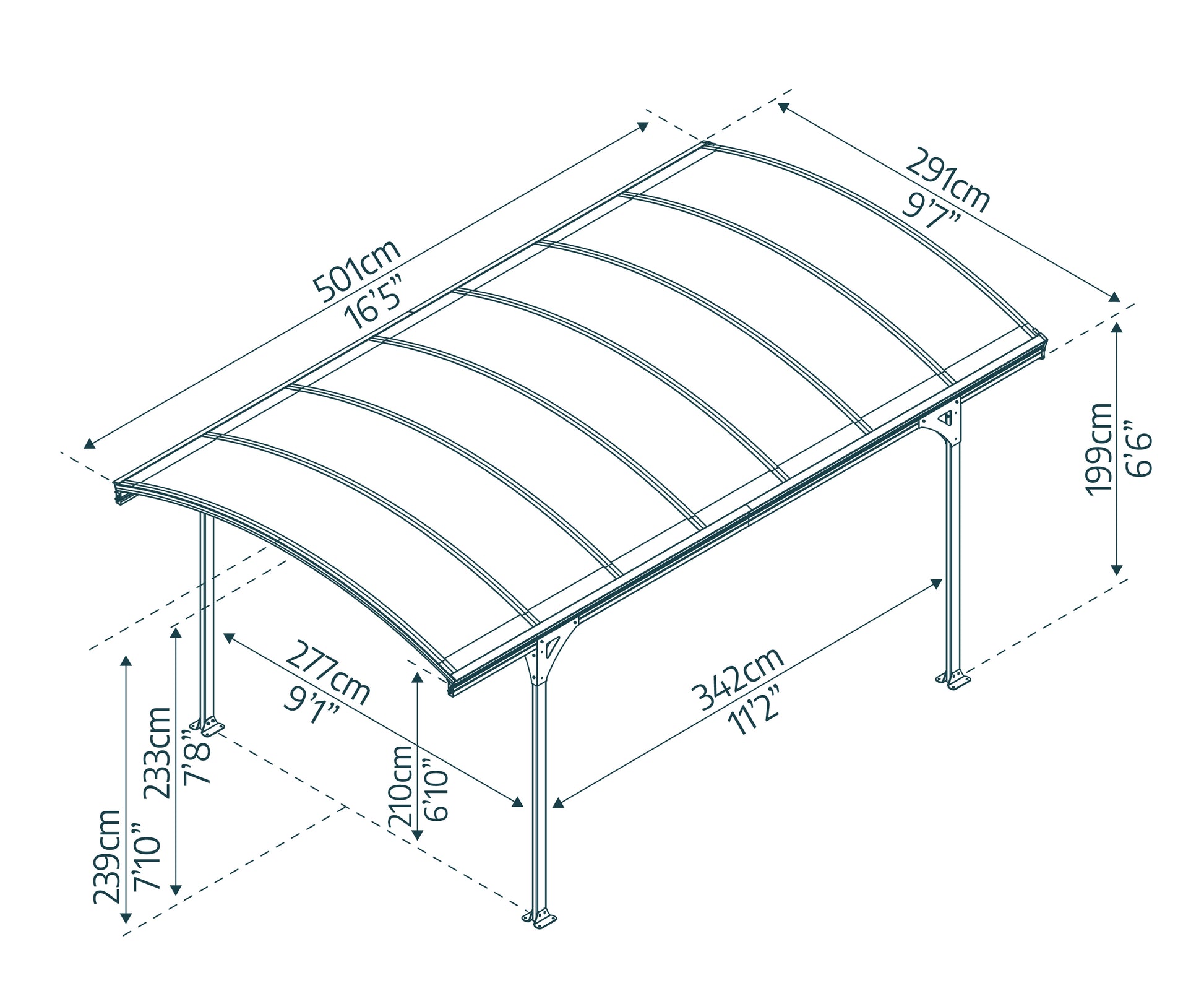 Vitoria Carport 2.9m x 5m - Grey Frame With Grey Roof