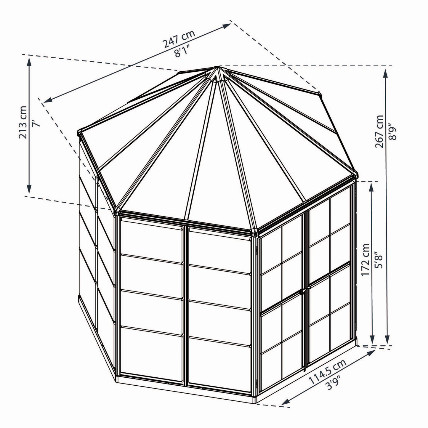 8' Oasis Hex Greenhouse - Grey Frame