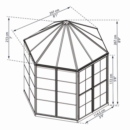 8' Oasis Hex Greenhouse - Grey Frame