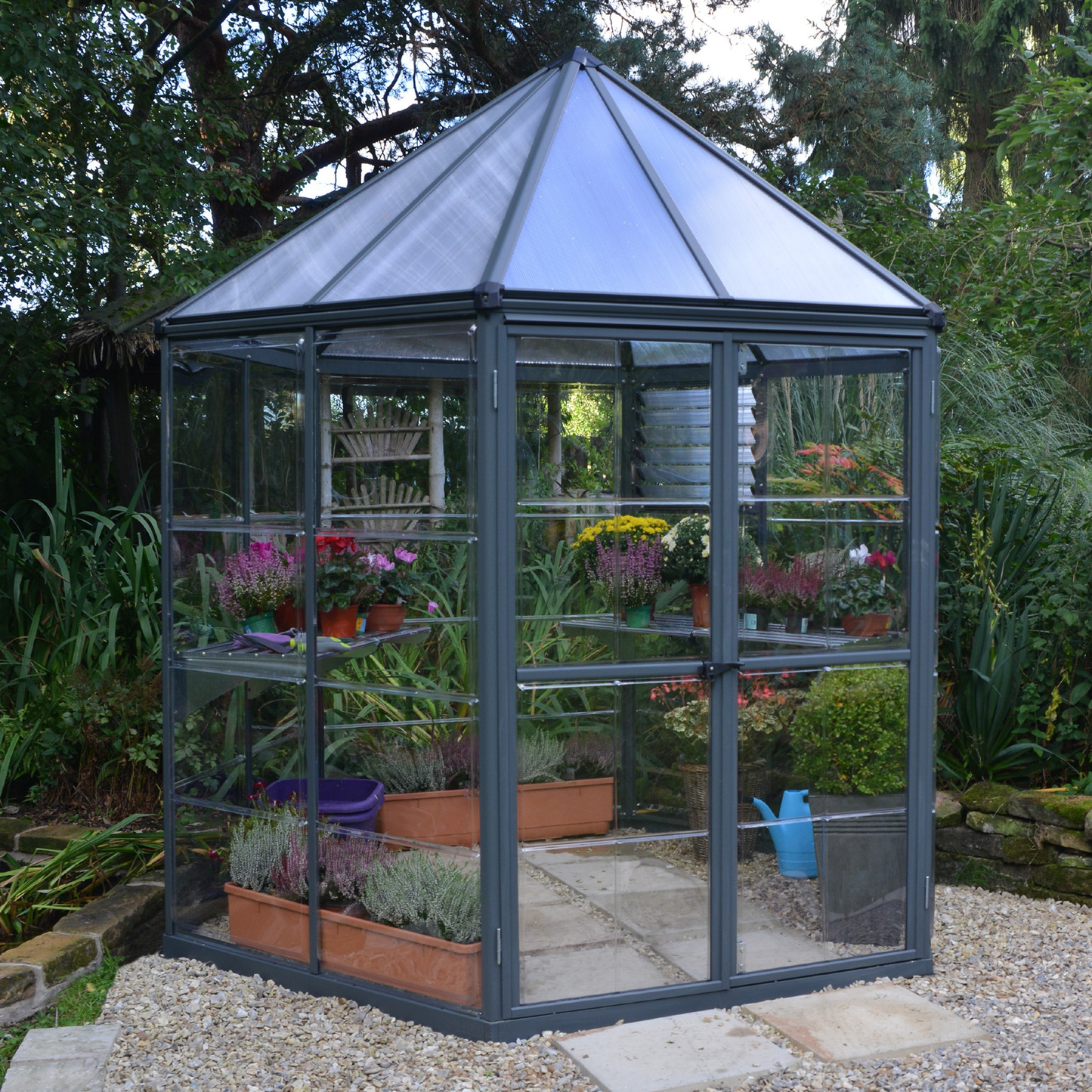 8' Oasis Hex Greenhouse - Grey Frame