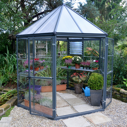 8' Oasis Hex Greenhouse - Grey Frame